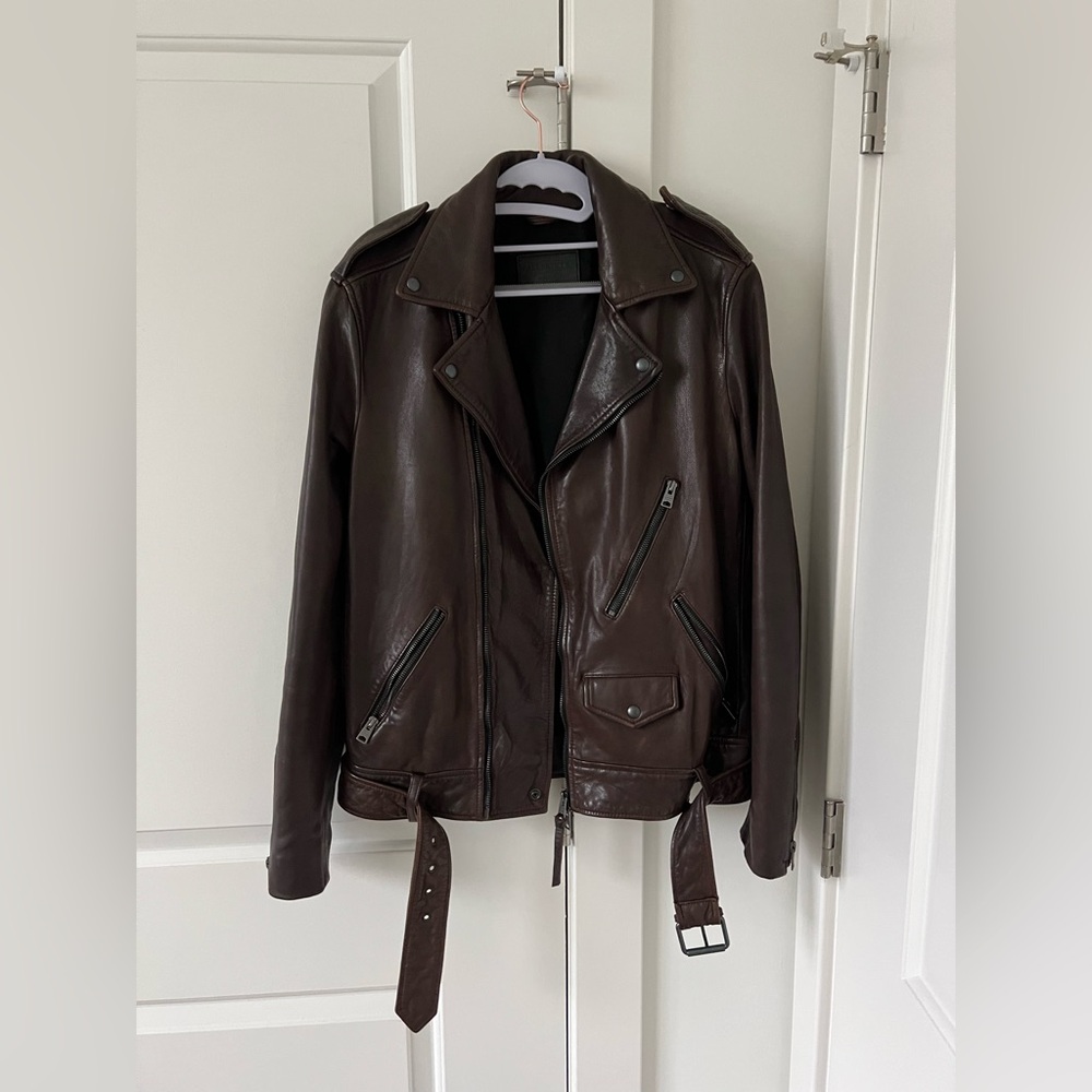 AllSaints VOLTAIRE BIKER Brown 100% Lamb Leather Jacket - Size Medium